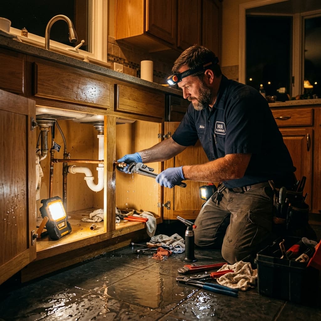 Emergency plumber fixing a leak