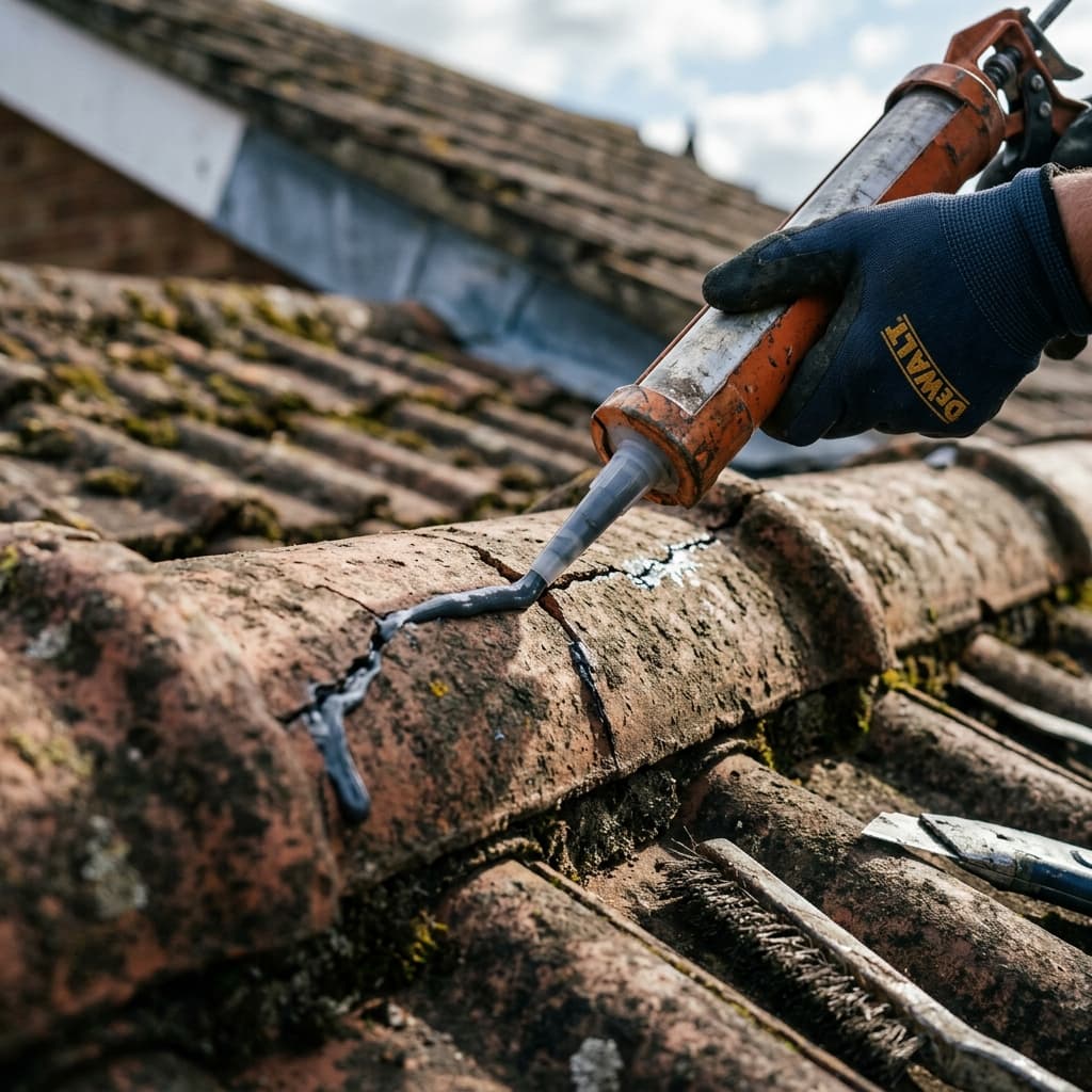 Professional fixing damaged flashing that caused a roof leak