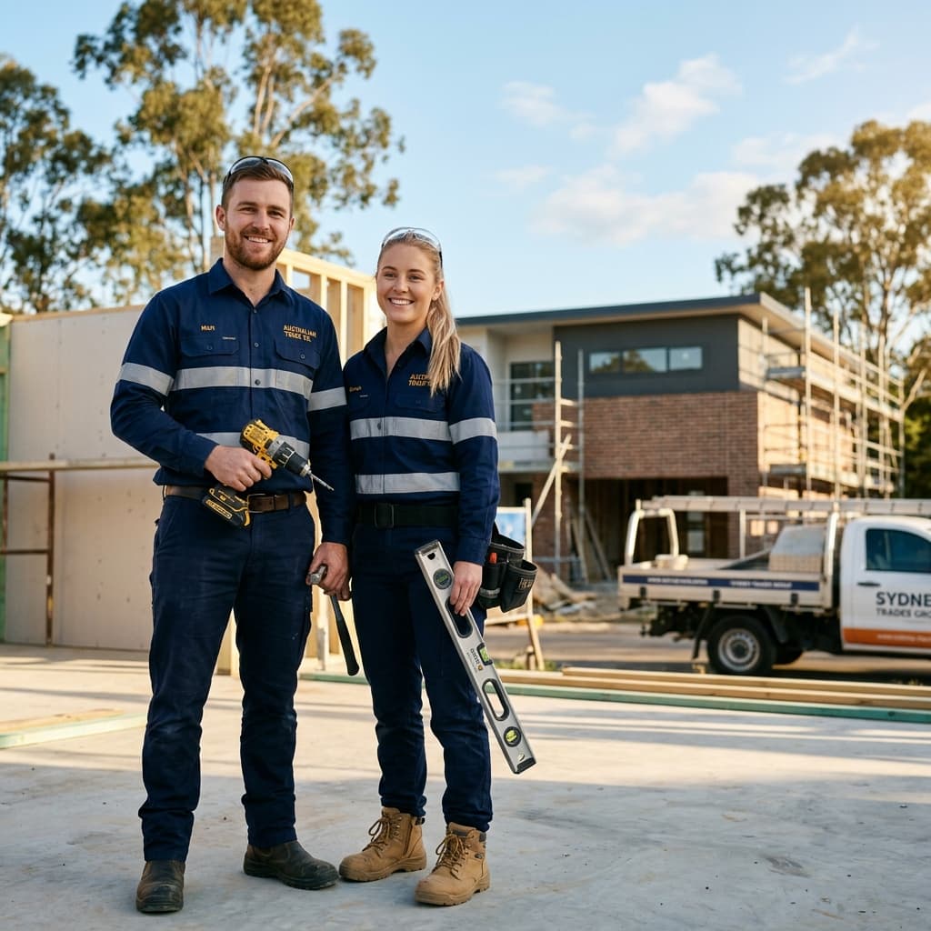A professional tradie reviewing job details on a tablet